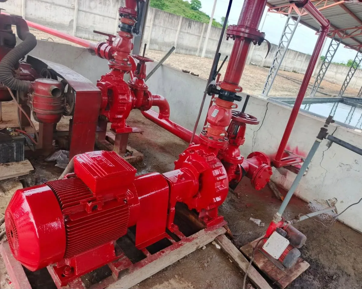 Estación de bombas CI rojas en mantenimiento
